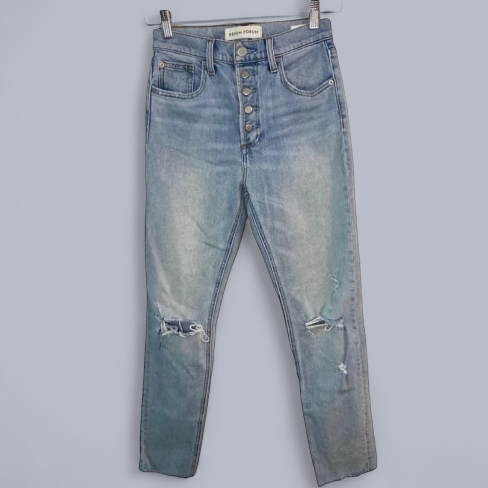 Denim Forum The Yoko High Rise  Slim Distressed Jeans